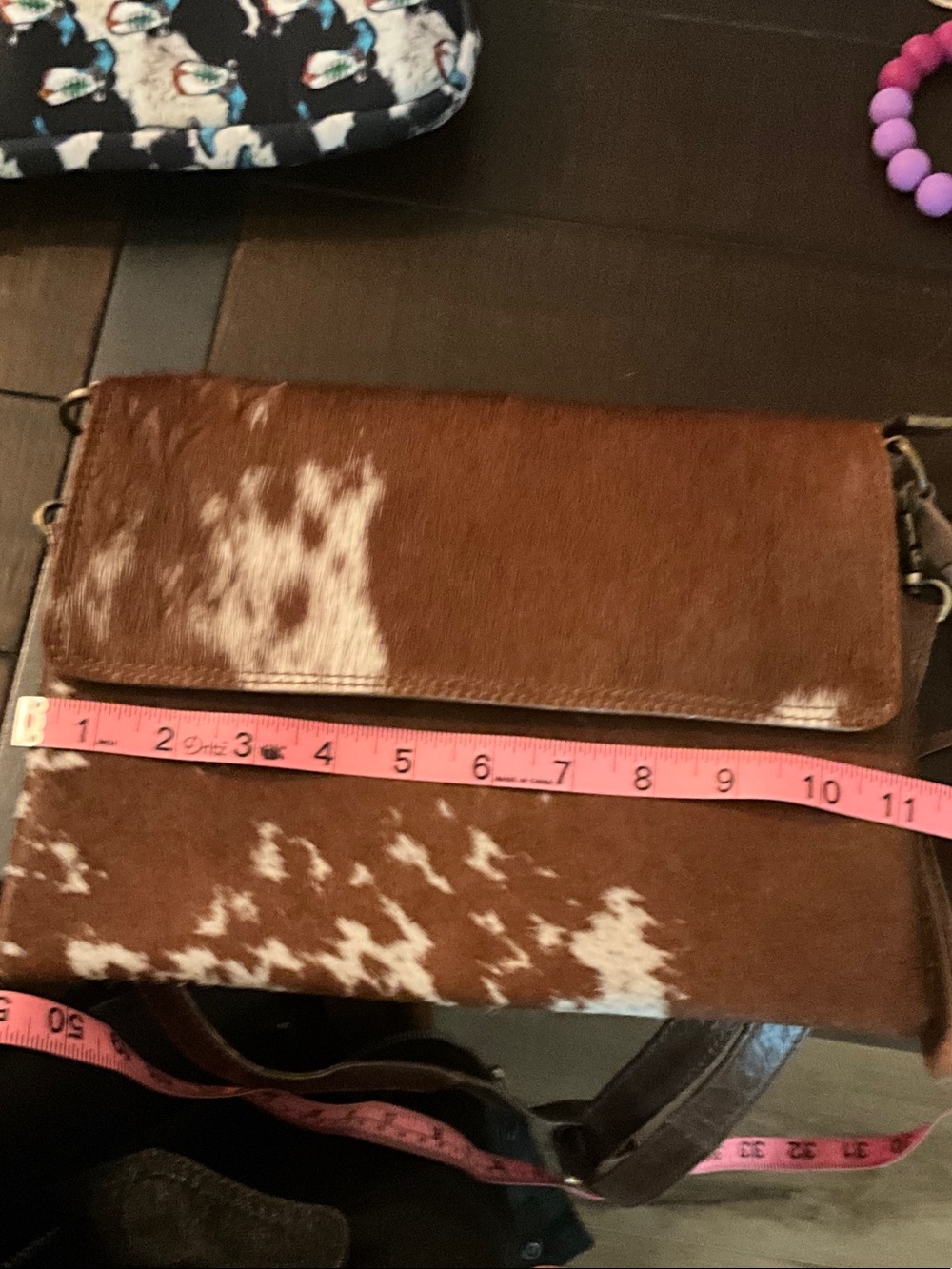 Brown Cowhide Hair on Hide Crossbody Bag with Fringe Accent - Picture 5 of 5